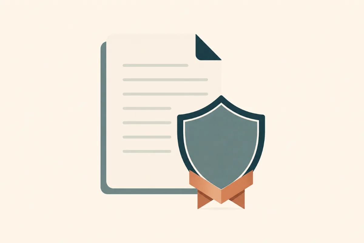 An illustration of a document sheet with a shield outline across one corner
